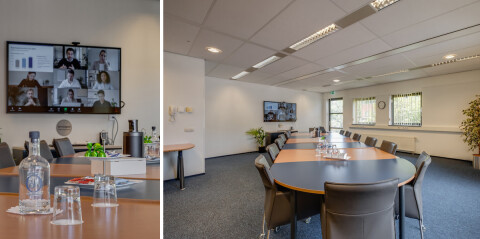 Boardroom, vergaderruimte voor 12 personen met scherm en camera